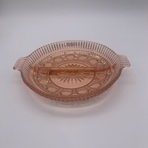 Vtg. Starburst Windsor Pink Depression 2 Part Divided Relish Tray With Handles